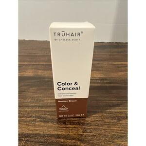 TRUHAIR Color & Conceal Cream-to-Powder Hair Concealer Medium Brown .6 Oz